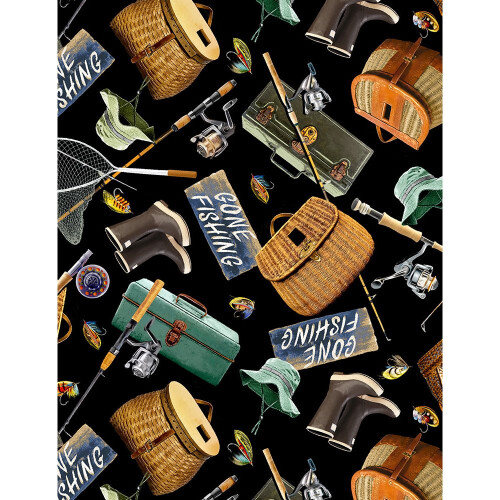 Fat Quarter Gone Fishing Fish Nature Cotton Quilting Sewing Patchwork Fabric