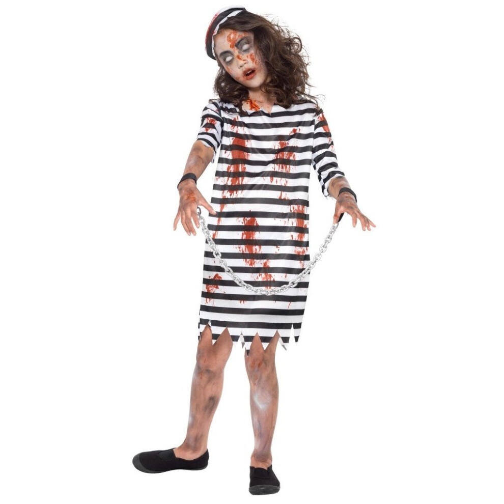 (Medium) Kids Zombie Convict Prisoner Girl Costume | Halloween