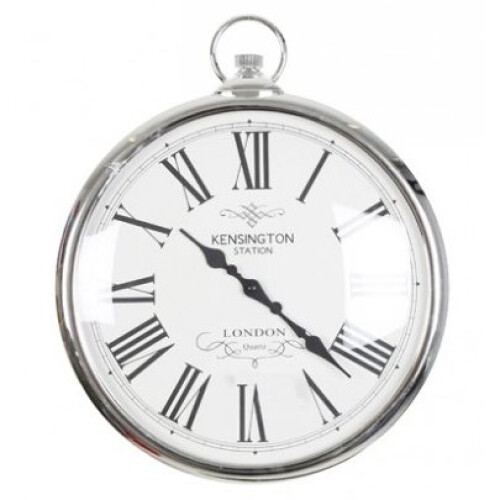 Silver Pocket Watch Clock Kensignton Station Large Wall Clock 42cm
