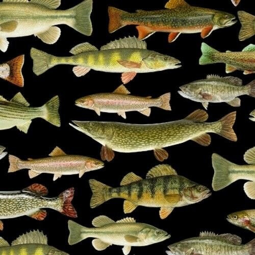 Fat Quarter Fishing Fish Nature Cotton Quilting Sewing Patchwork Fabric