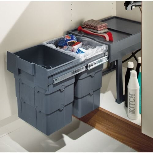 Hafele Ninka Wasteboy Kitchen Under Sink Pull Out Bins, 2 x 16 litres