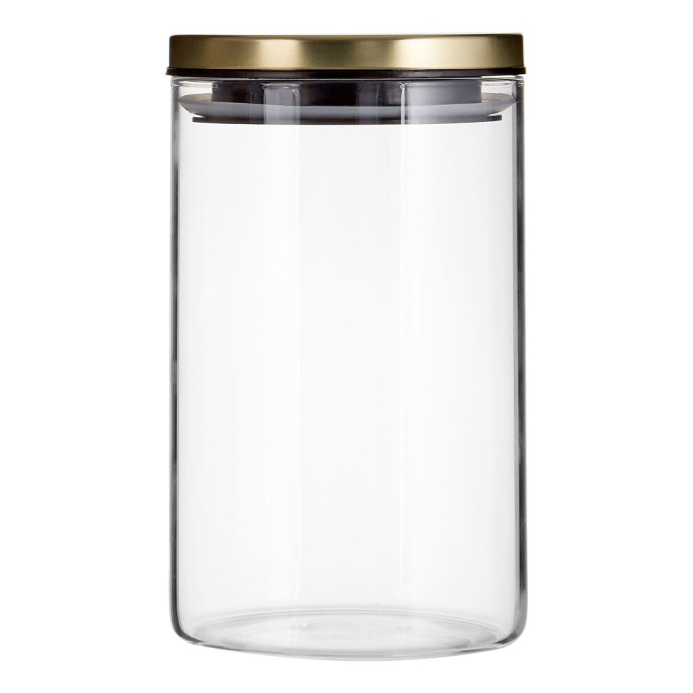 Premier Housewares Freska 950Ml Rnd Clr Glass Storage Jar Metal Lid Gold