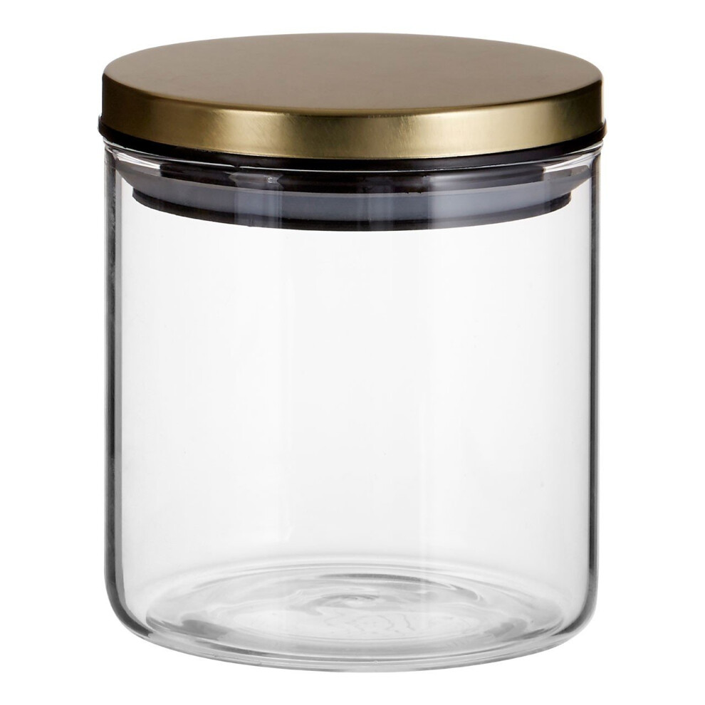 Premier Housewares Freska 550Ml Rnd Clr Glass Storage Jar Metal Lid Gold