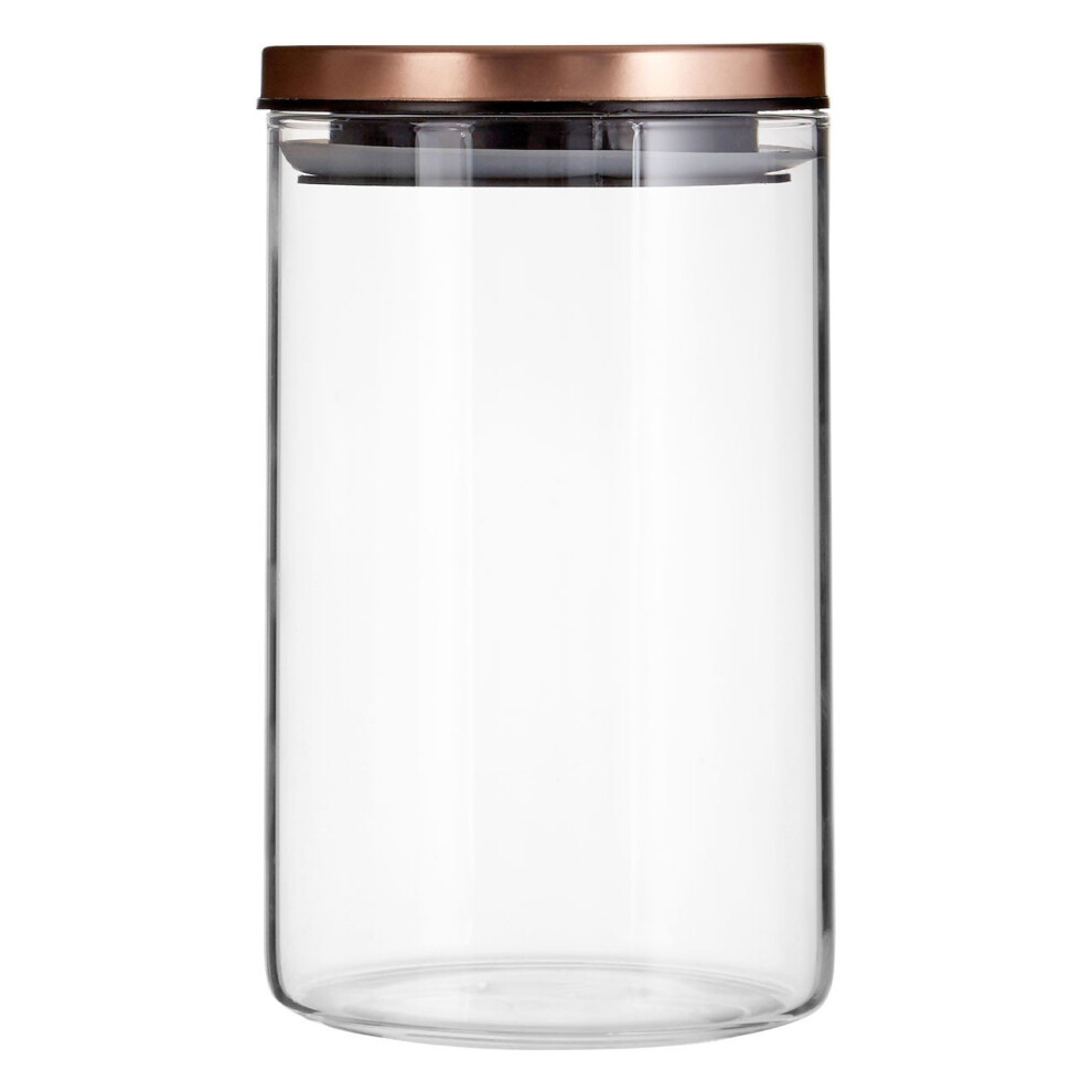 Freska Clear Glass Storage Jar With Rose Gold Metal Lid, 950ml