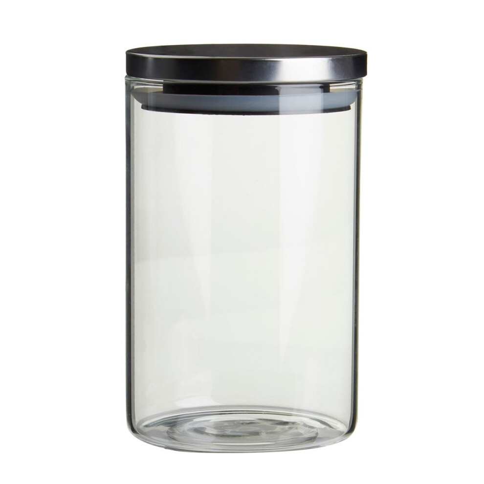 Freska Clear Glass Storage Jar With Silver Metal Lid, 950ml
