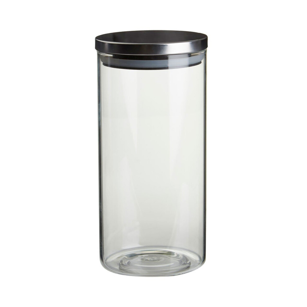 Freska Clear Glass Storage Jar With Silver Metal Lid, 1300ml