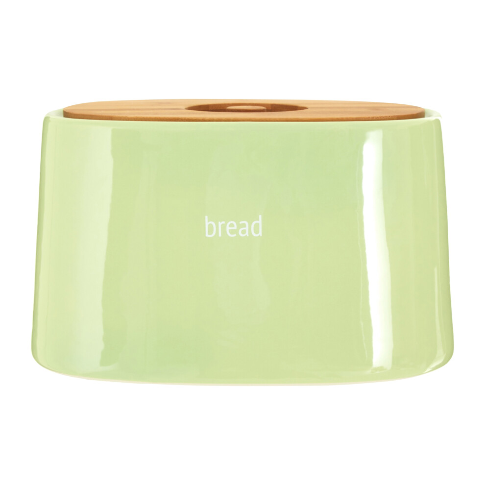 Premier Housewares Fletcher Bread Crock Worded Detail Dolomite Bamboo Lid Green