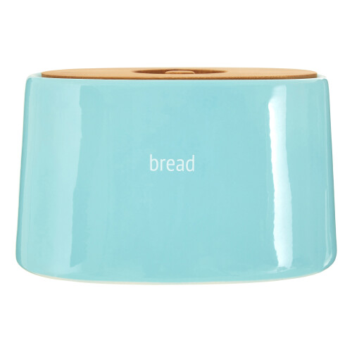 Premier Housewares Fletcher Bread Crock Worded Detail Blue Dolomite Bamboo Lid