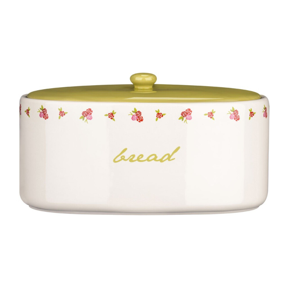 New Premier Housewares Rose Cottage Bread Crock Ceramic, Multi-Coloured Green Pf-0722570