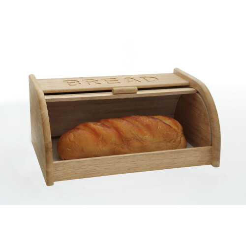 Premier Housewares Rubberwood Bread Bin Natural Engraved "Bread" Wording Detail 2