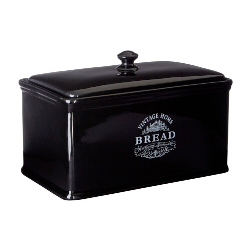 Premier Housewares Vintage Home Bread Bin Black Ceramic Elegant Detail 1
