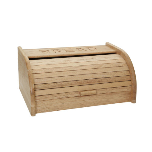 Premier Housewares Rubberwood Bread Bin Natural Engraved "Bread" Wording Detail
