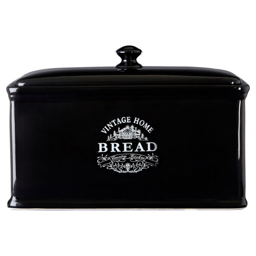 Premier Housewares Vintage Home Bread Bin Black Ceramic Elegant Detail