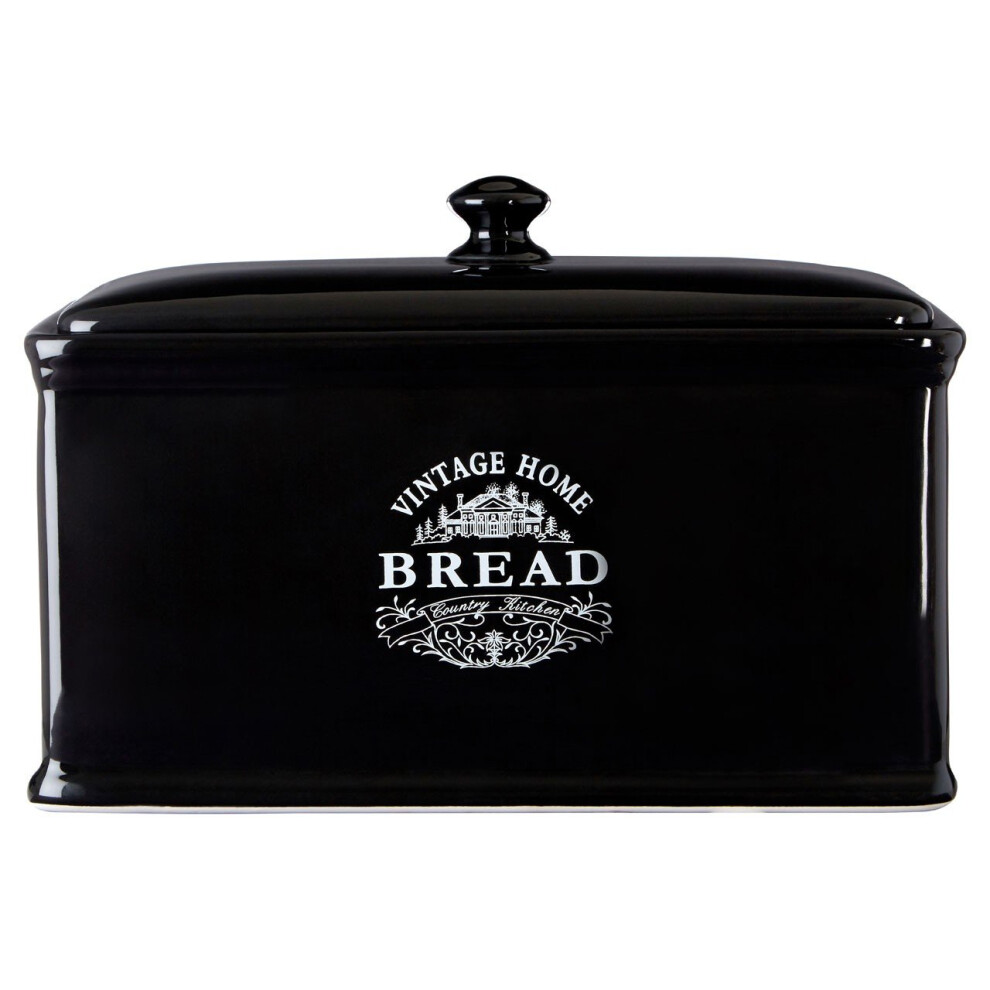 Vintage Home Bread Bin Black Ceramic Elegant Detail