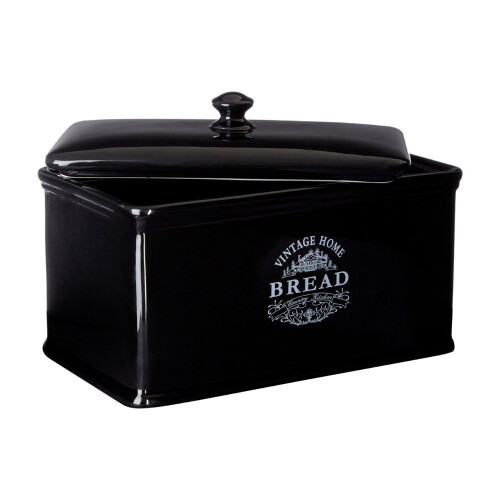 Premier Housewares Vintage Home Bread Bin Black Ceramic Elegant Detail 2