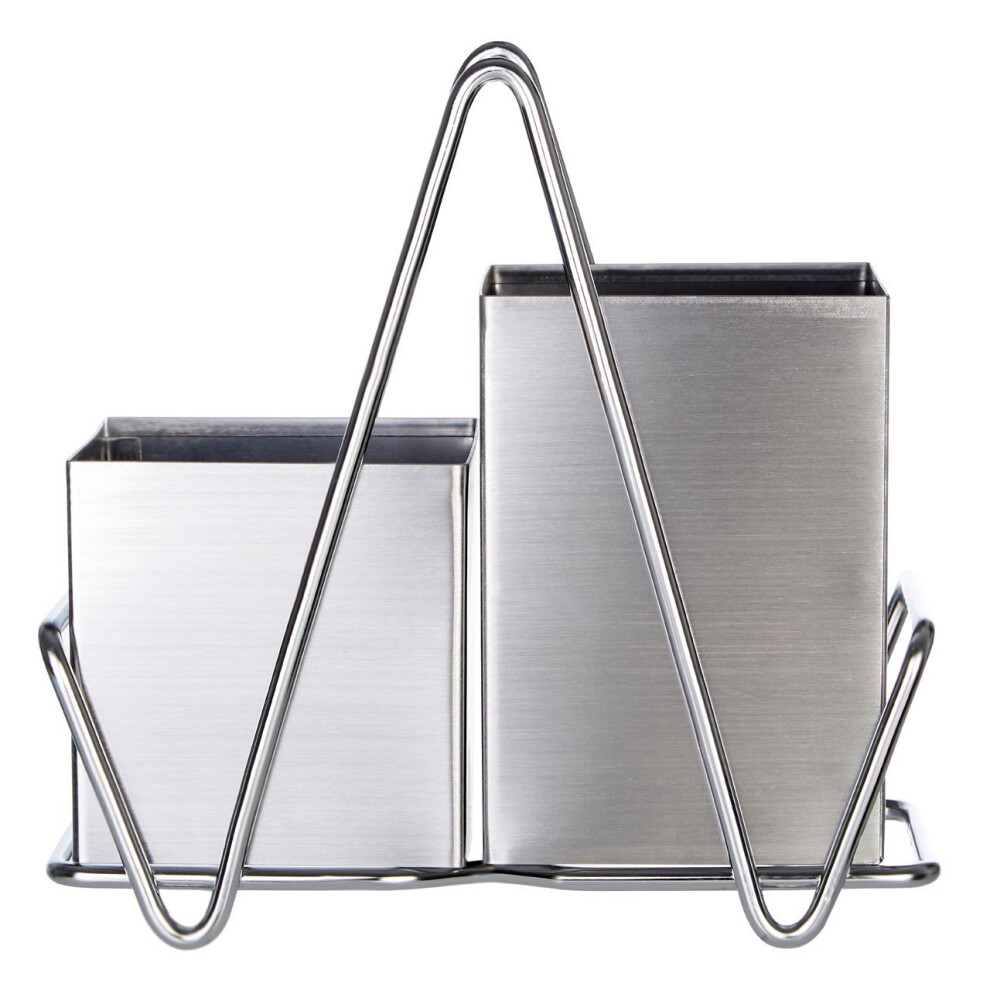 Two Compartments Stainless Steel Cutlery Caddy, Metal Silverware Holder, Durable Kitchen Cutlery Holder