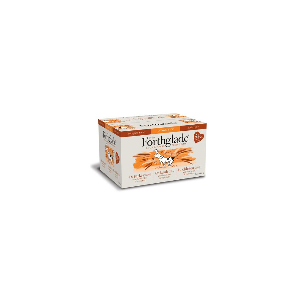 Forthglade Complete Meal Adult Variety Pack (Lamb, Turkey, Chicken With Rice), 12 X 395G Brown