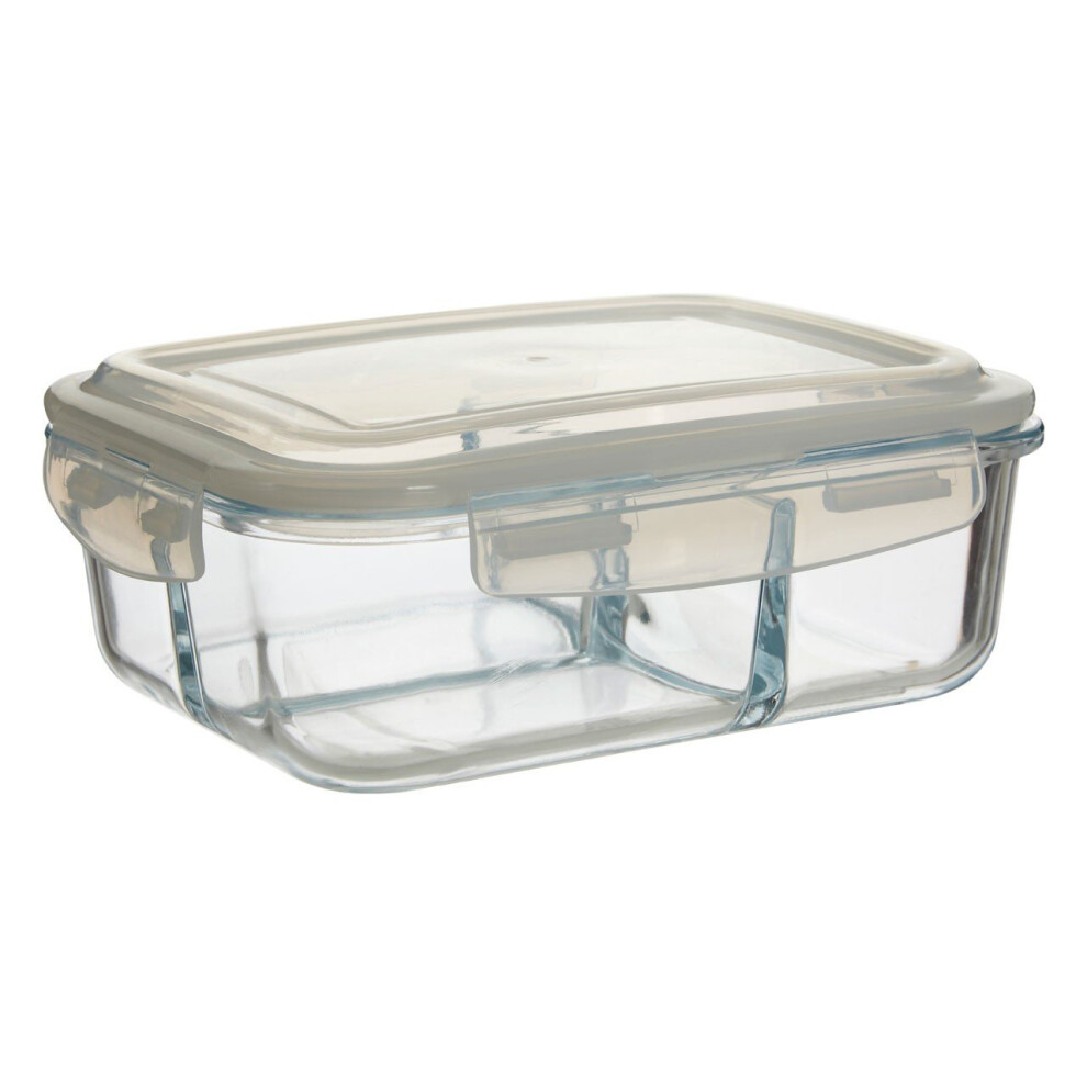 Freska Clear Glass Container 3 Storage Compartments, 1520ml