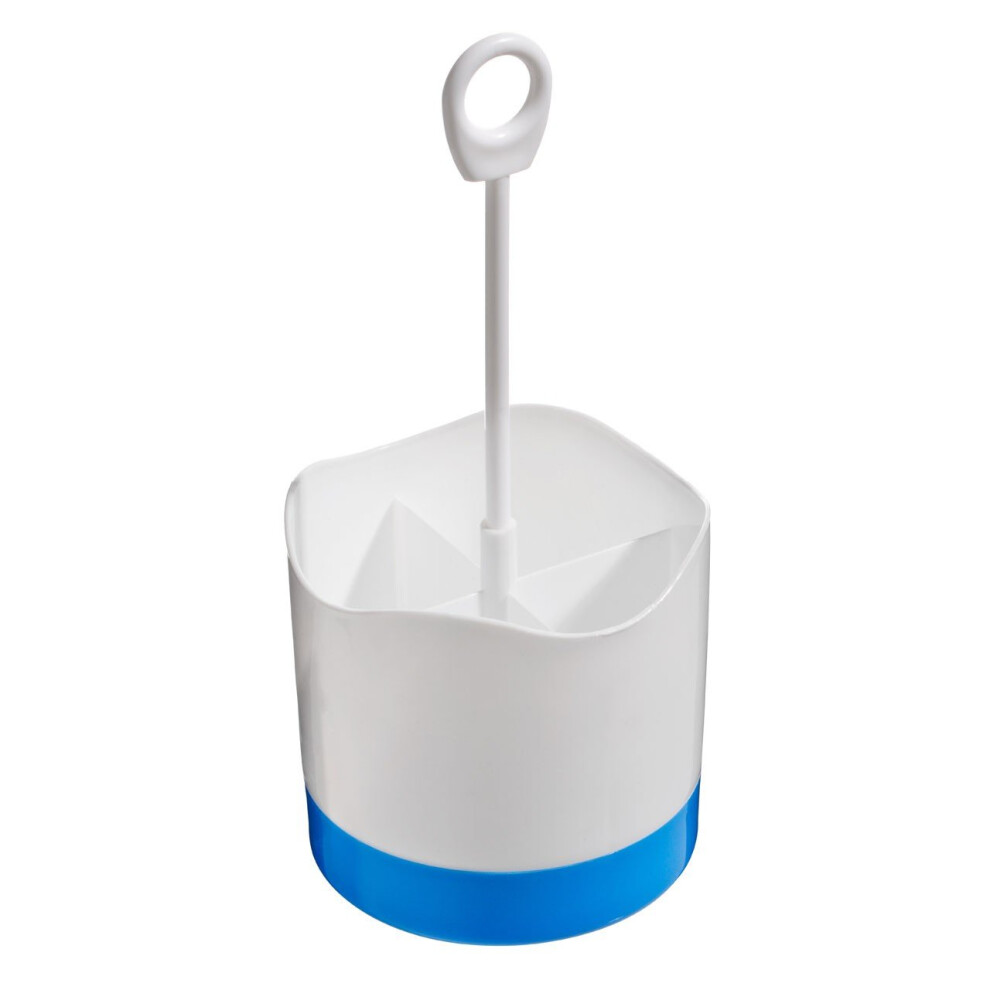 Blue & White Plastic Cutlery Caddy, White Cutlery Caddy with 4 Compartment, Cutlery Drainer with Hanging Loop