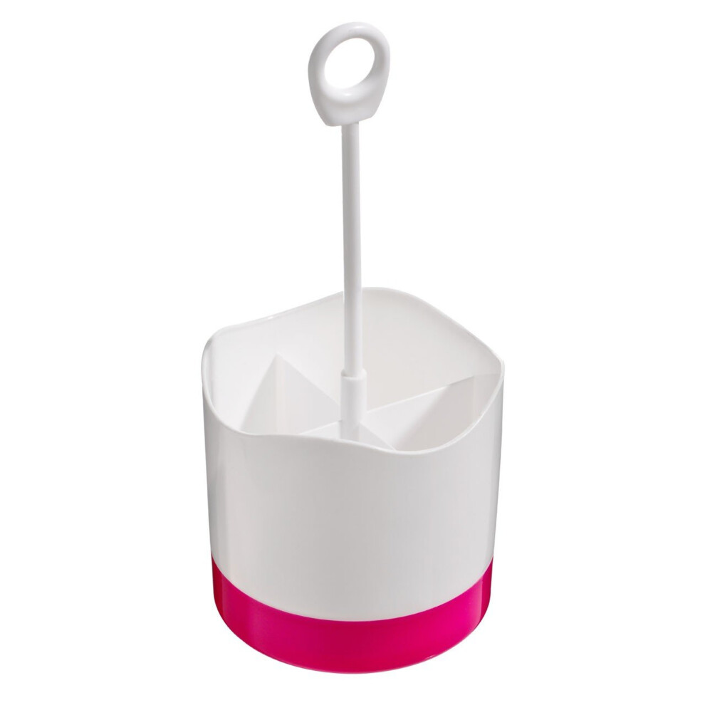 Premier Housewares Hot And Plastic Cutlery Caddy, Cutlery Caddy With 4 Compartment, Drainer With Hanging Loop Pink/White