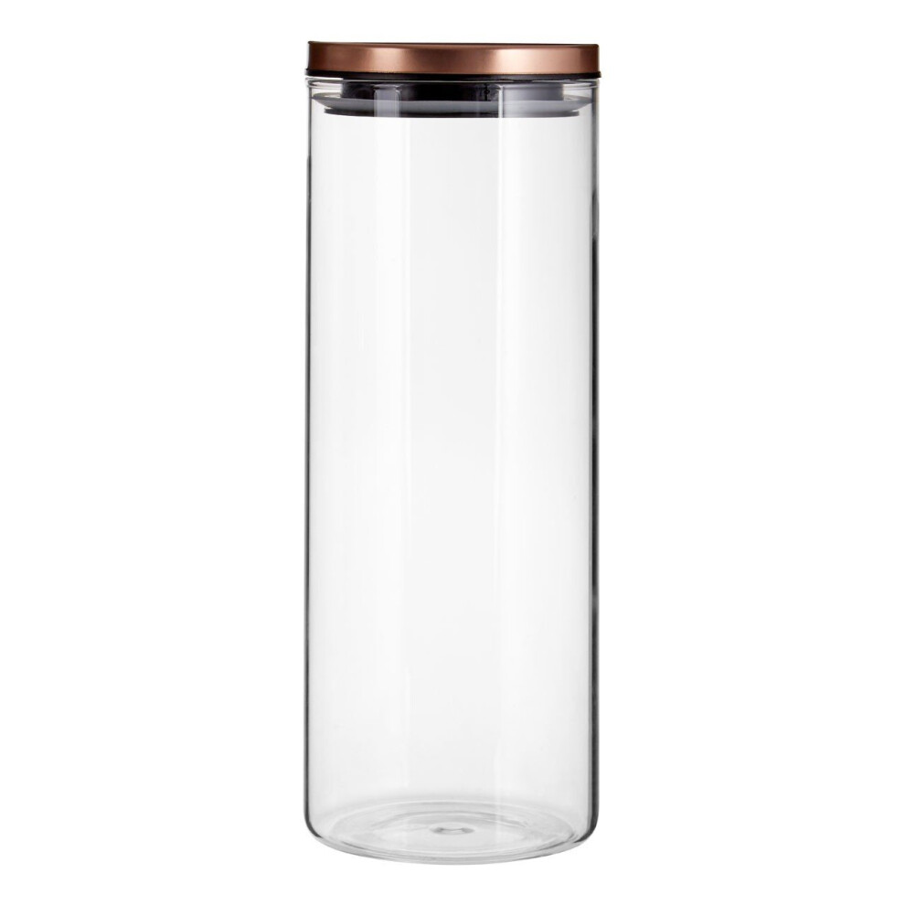 Freska 1600Ml Round Clear Glass Storage Jar Rose Gold Metal Lid