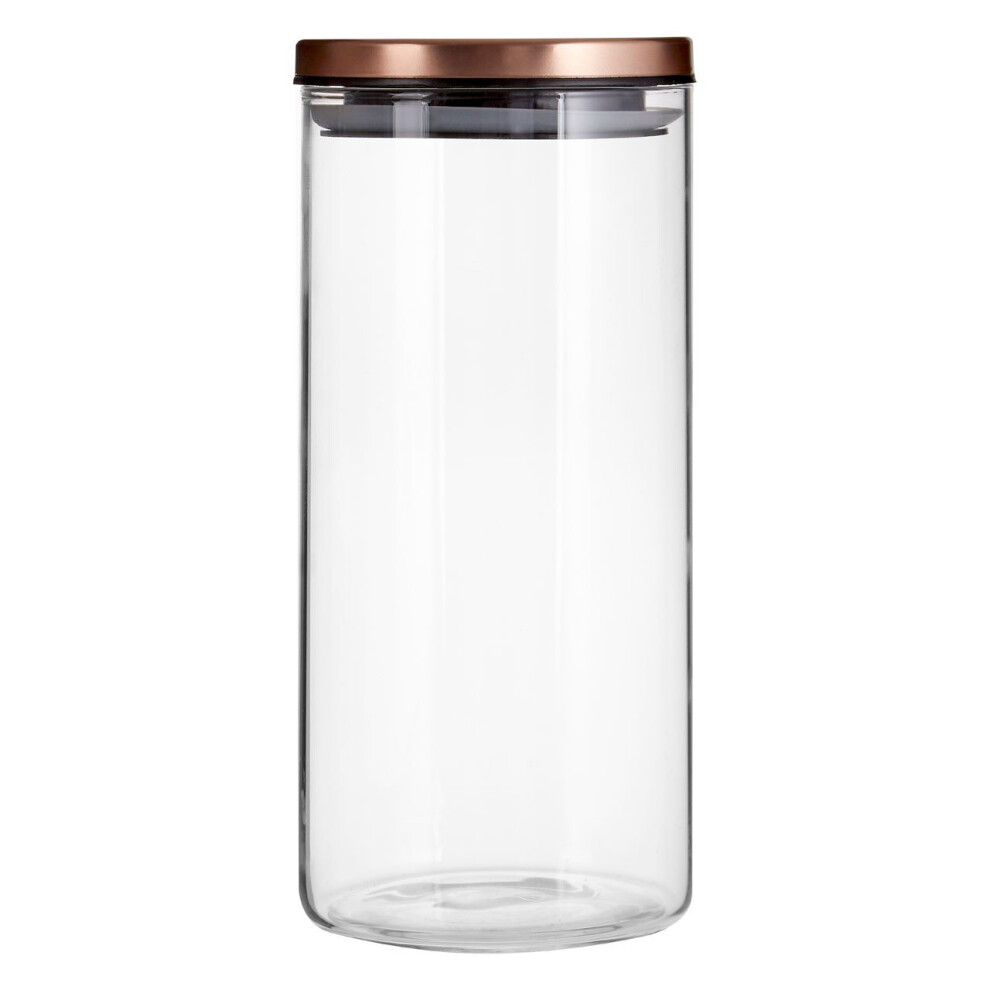 Freska Clear Glass Storage Jar with Rose Gold Metal Lid, 1300ml