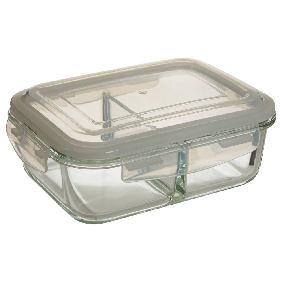 Freska Clear Glass Container 2 Storage Compartments, 1040ml