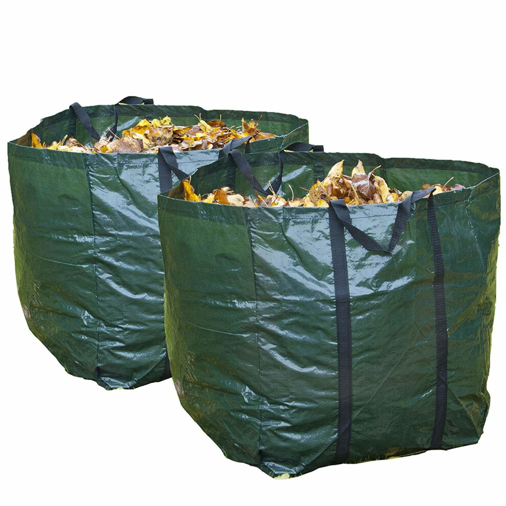 GLOW Set of 2 Heavy Duty Garden Waste Bags with Carry Handles – Large Reusable Premium Double Stitched 150L Collapsible Folding Lightweight Outdoor Ho
