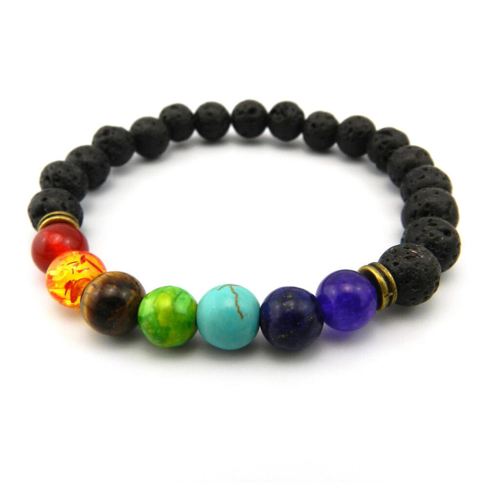 Ladies 7 Chakra Bracelet Black Lava Healing Beads Natural Diffuser