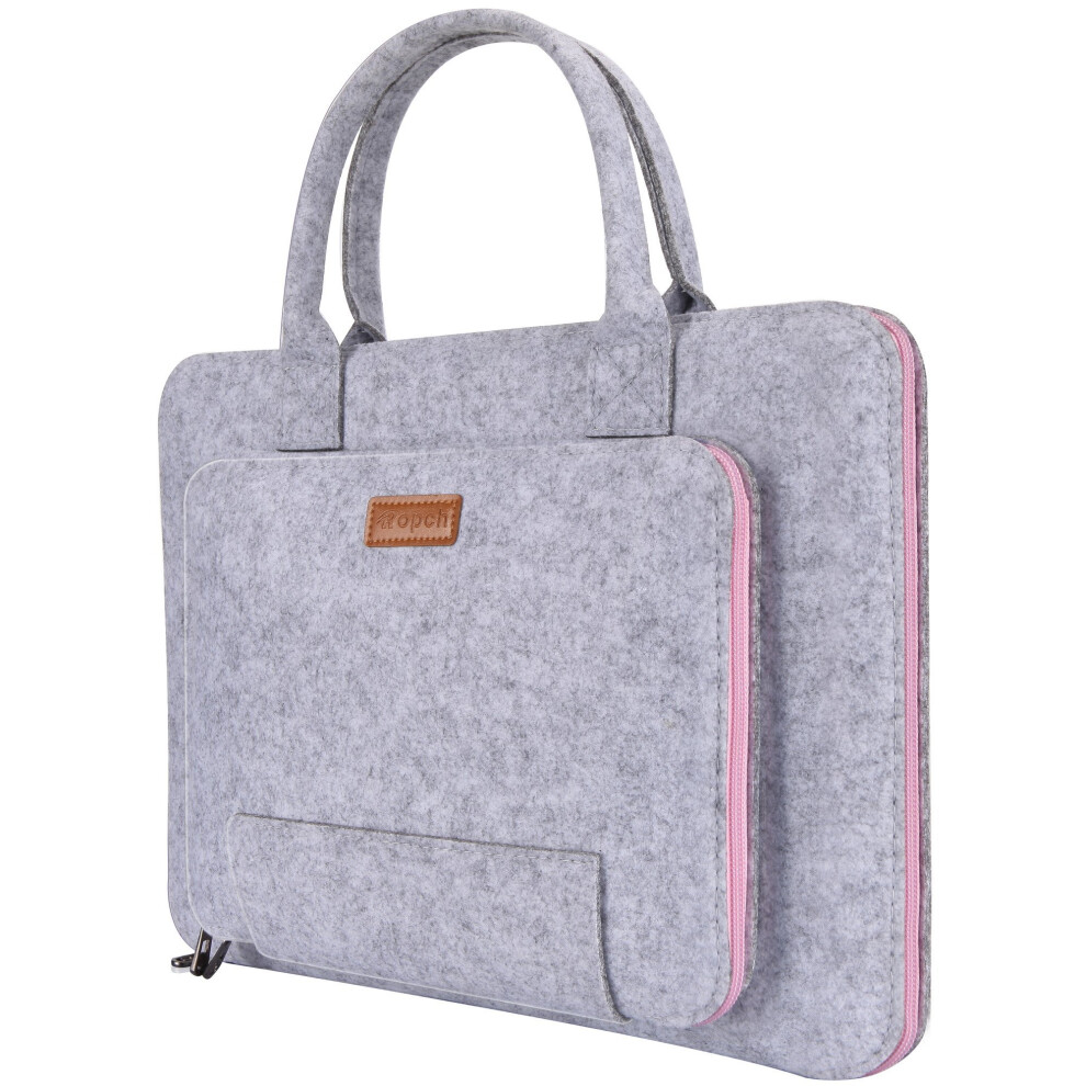 Ropch 11 11.6" Felt Laptop Sleeve Pouch with Handle Grey & Pink