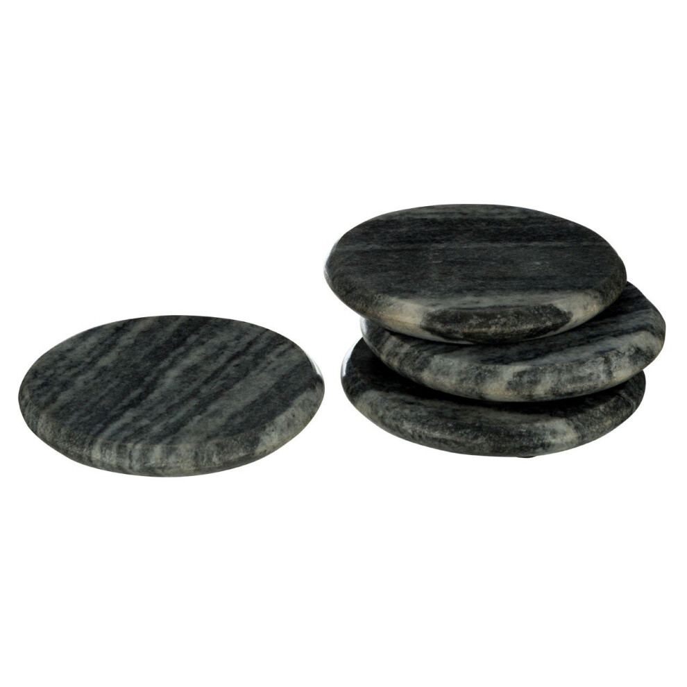 Set Of 4 Marble Coasters Round, Grey