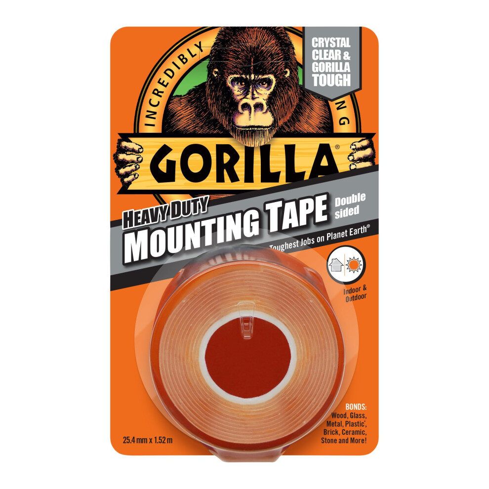 GORILLA GLUE 3044101 1.5 m Heavy Duty Double Sided Mounting Tape - Clear