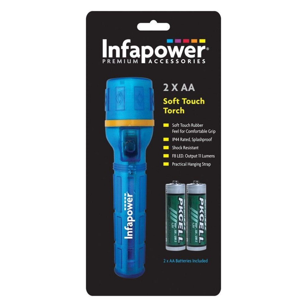 Infapower F020 Portable Travel 2AA Splashproof Soft Touch Rubber Torch - Blue