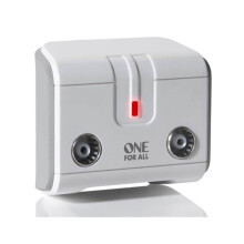 One for All SV-9602 Plug-and-Play 2-Way TV Signal Amplifier Booster (FM/VHF/UHF, 88-790 MHz, 23 dB, 1 In / 2 Out, 3G/4G Filter)