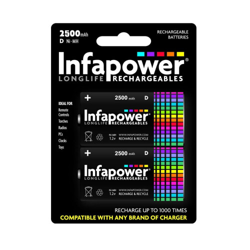 Infapower B006 Rechargeable D Ni-MH Batteries 2500mAh