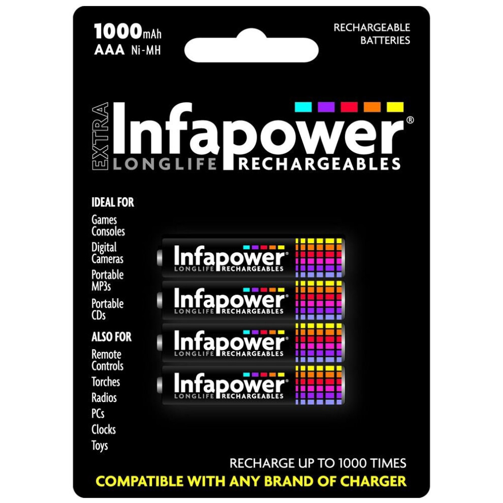 Infapower B002 Rechargeable AAA Ni-MH Batteries 1000mAh