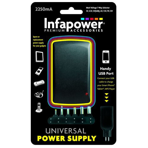 Infapower P004 Handy 2250mA 7-Way Universal Power Supply AC/DC USB Adaptor