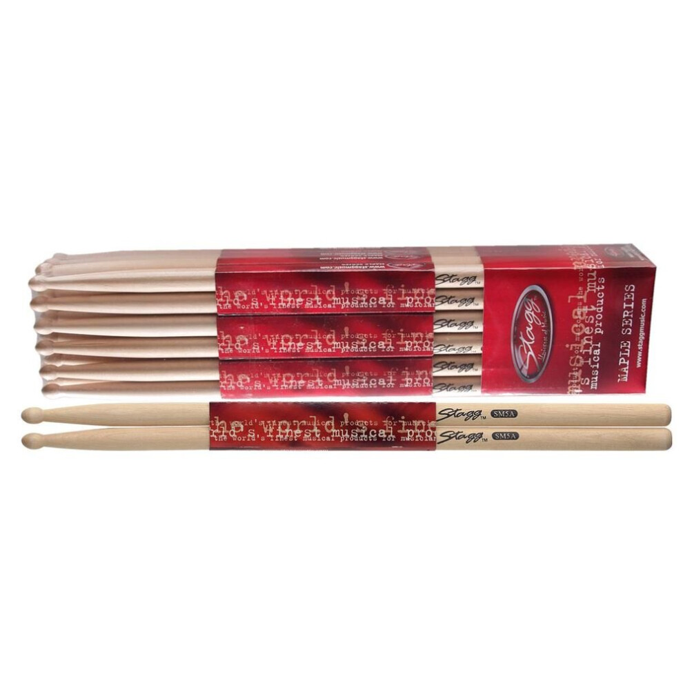 Stagg SM5A Pair of Maple Drum Sticks - Wood Tip 5A