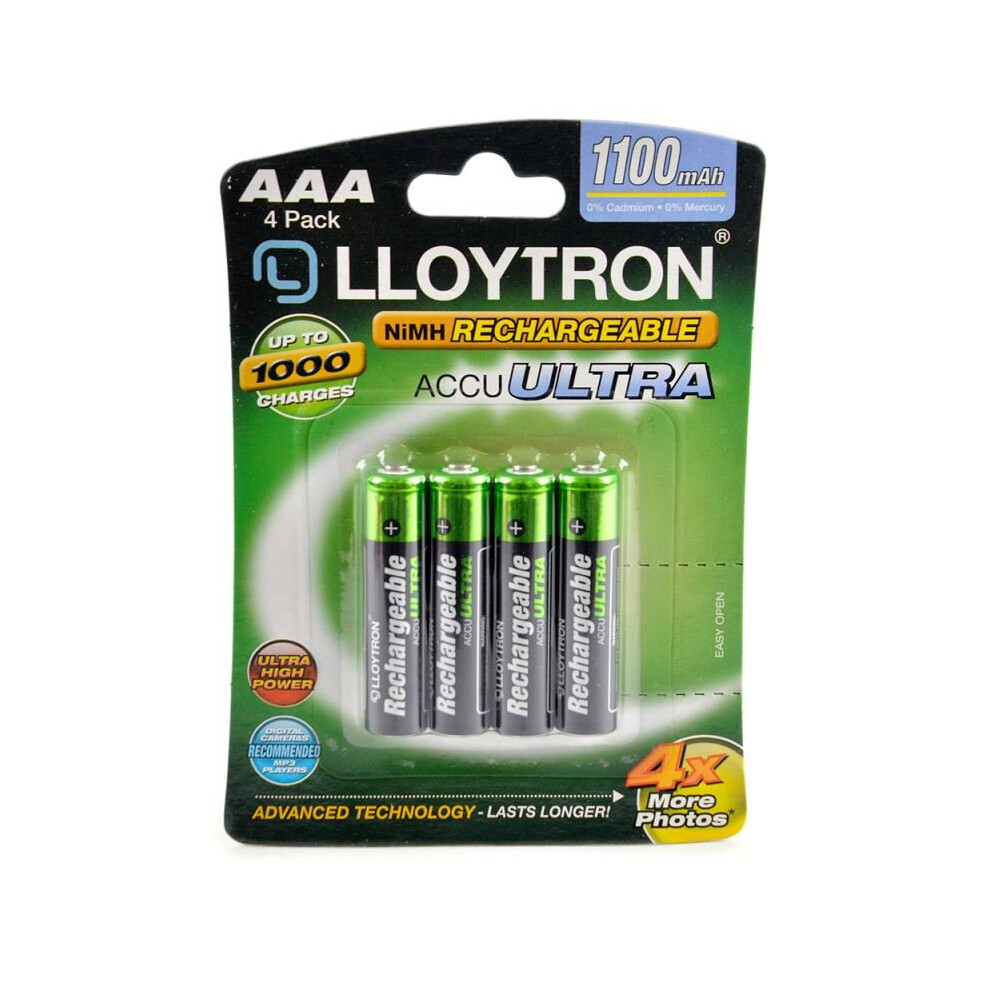 Lloytron B1004 Rechargeable Accuultra AAA Ni-MH Batteries 1100mAh - 4 in a Pack
