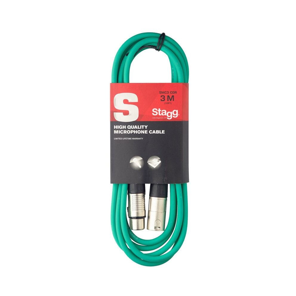 Stagg SMC3CGR High Quality Microphone Cable XLR-XLR Plug 3m - Green