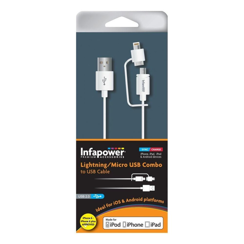 Infapower P026 Lightning/Micro Usb Combo To Usb Charge, Sync & Data Cable 5060240211197