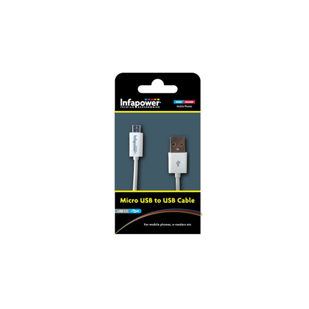 Infapower P009 1M Pc Laptop Micro Usb To Usb Charge & Sync Data Cable White 5060240210565