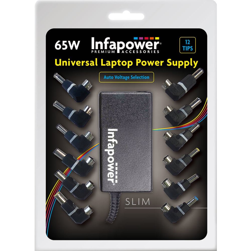 Infapower P033 Universal Laptop Power Supply 65W Automatic 12 Tips 5060240211425