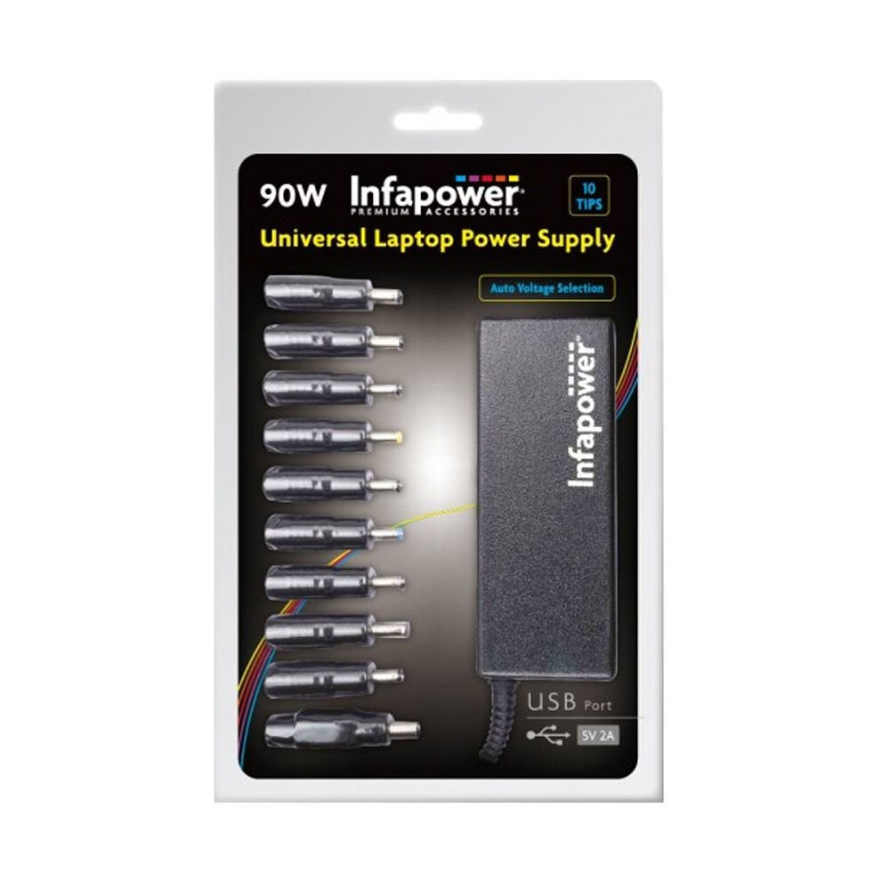 Infapower P034 Universal Laptop Power Supply 90W With Usb Port 10 Tips 5060240211432