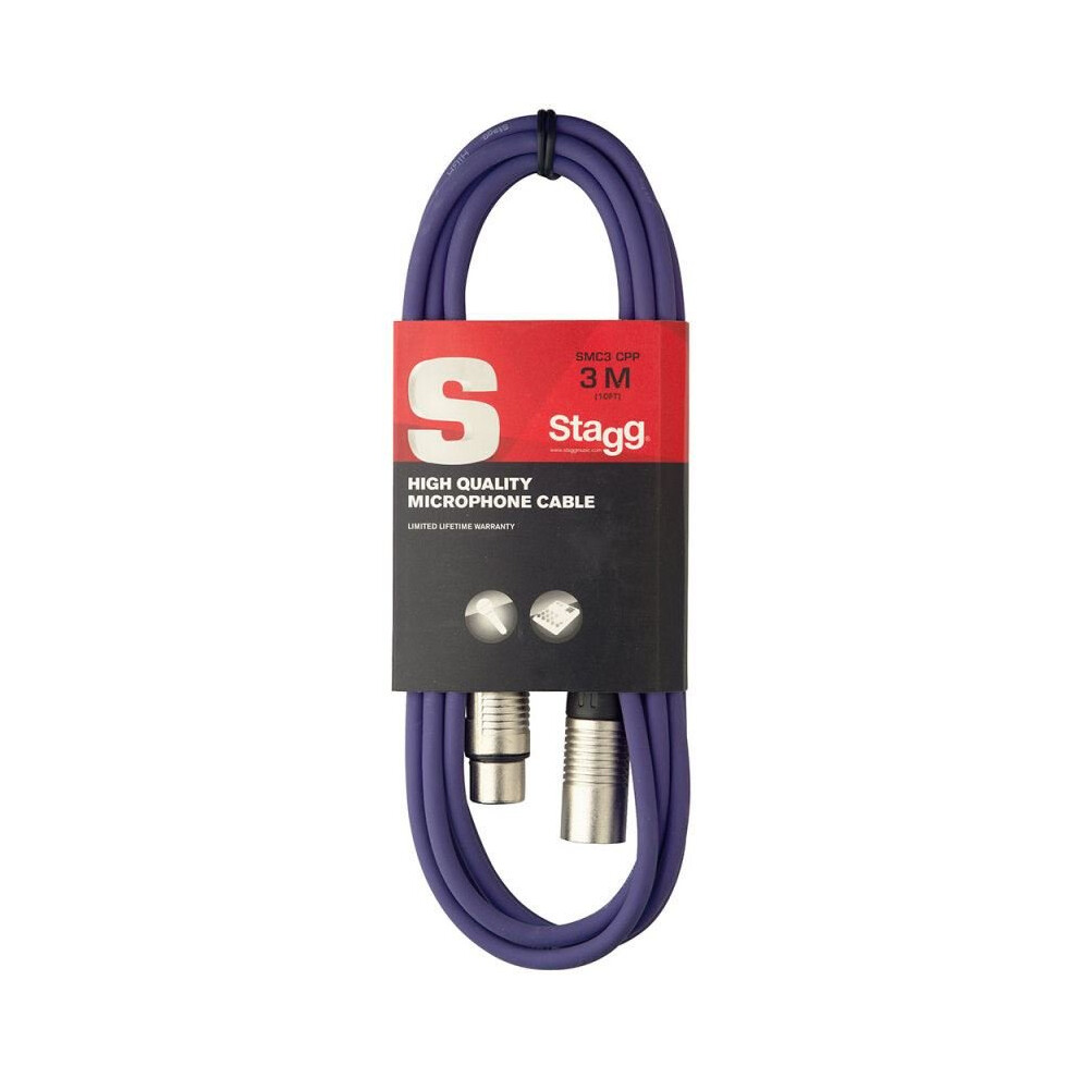 Stagg SMC3CPP High Quality Microphone Cable XLR-XLR Plug 3m - Purple