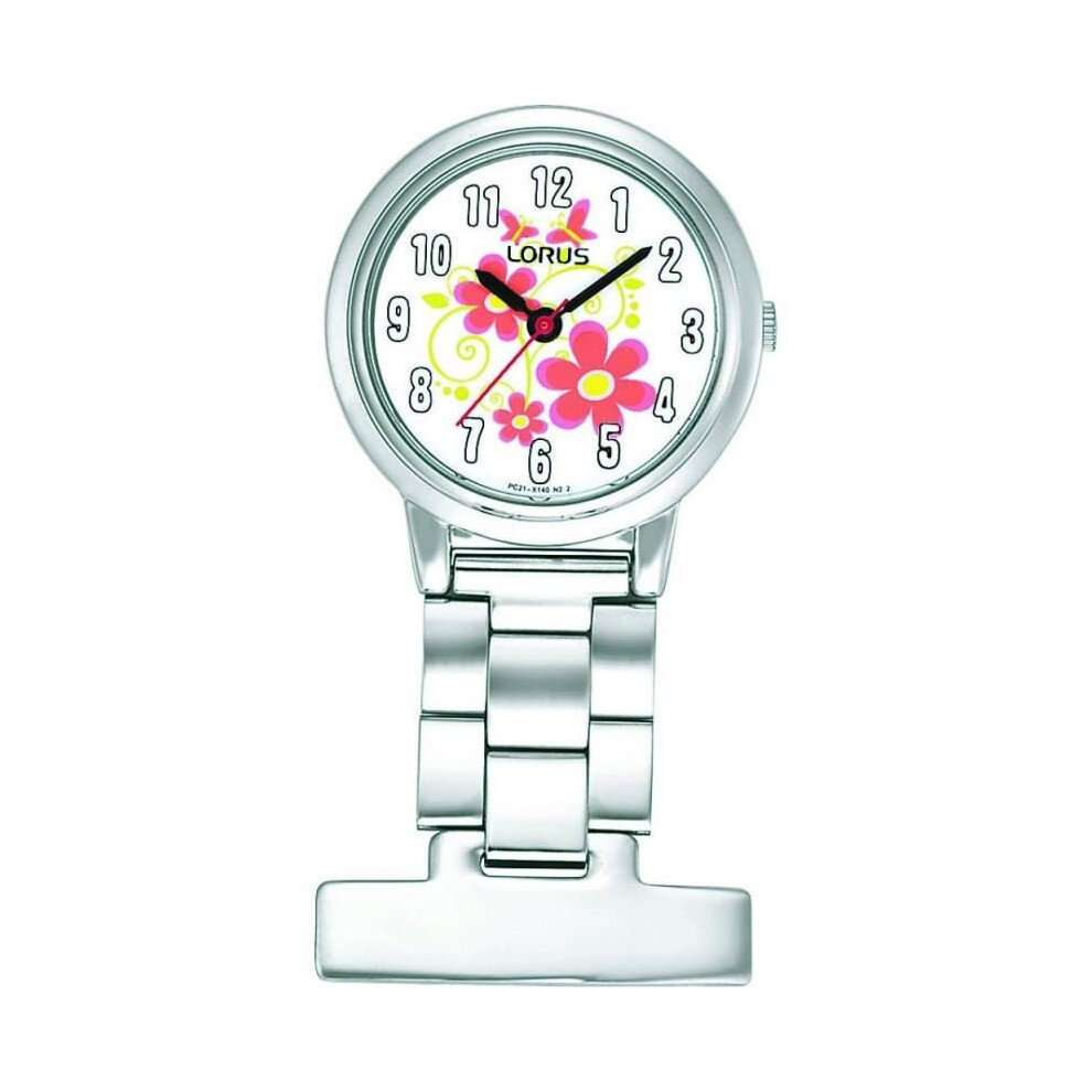 Lorus RG237HX9 Nurses Fob Watches - Silver with Flower Pattern Dial