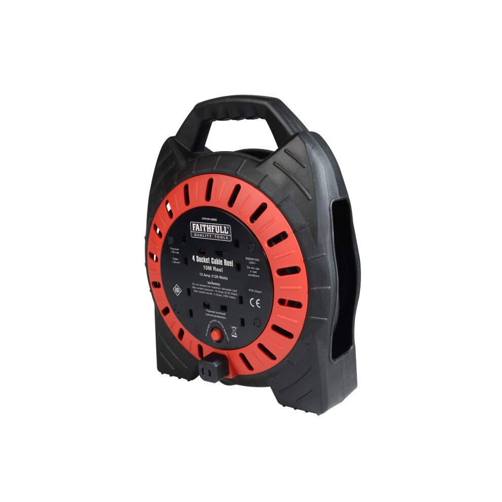 Faithfull Semi-Enclosed Cable Extension Reel 240v 10m 13A With 4 Sockets