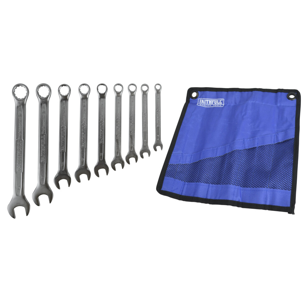 Faithfull 9-Piece Combination Spanner Set with Storage Roll