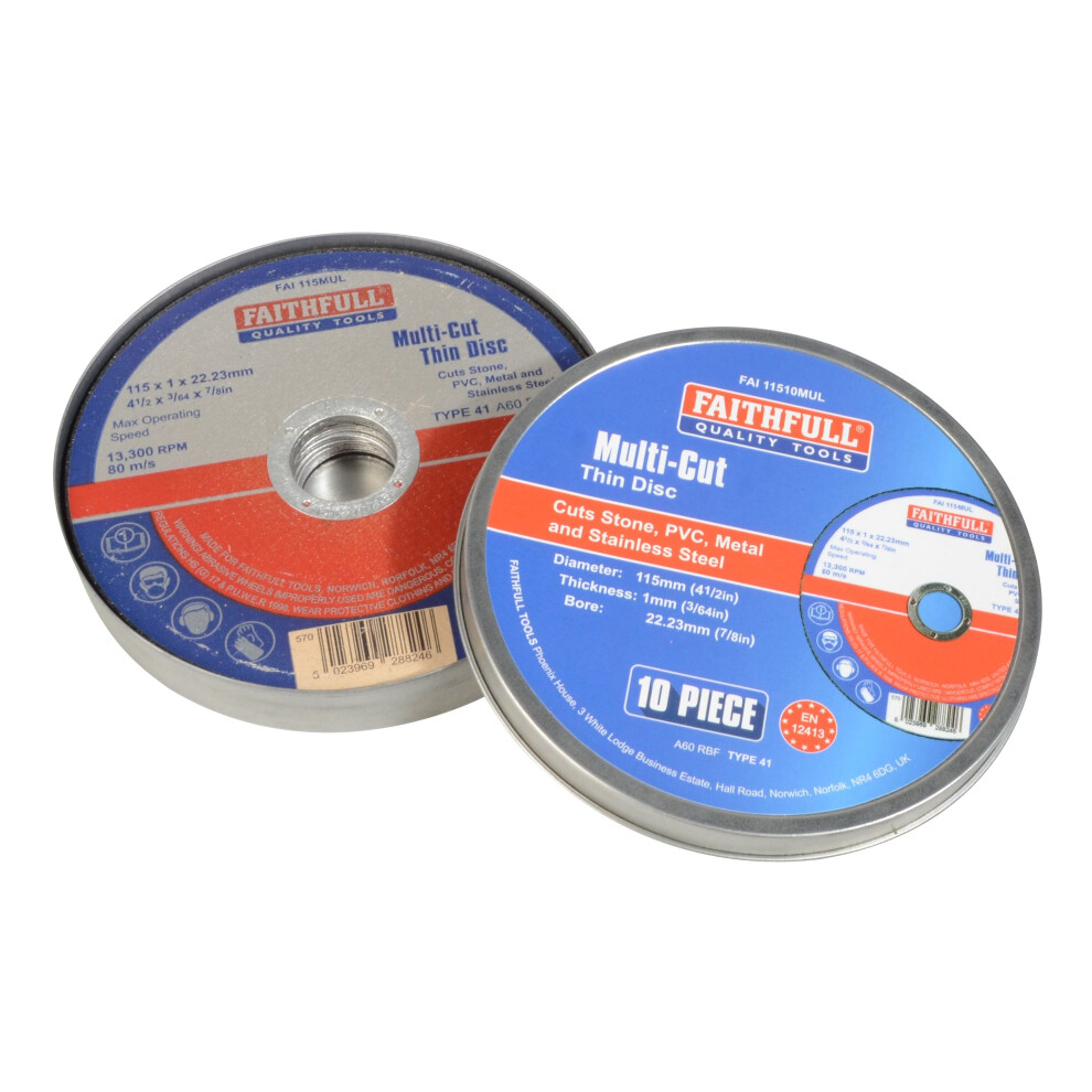 Faithfull Multi-Cut Thin Abrasive Cutting Discs Stone/Metal Pack of 10