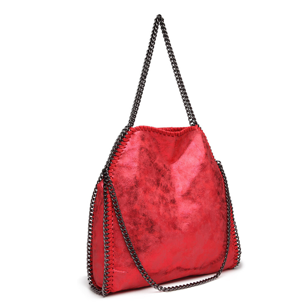 (Dark Red) Miss Lulu Falabella Handbag | Metallic PU Leather Bag